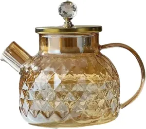 Transparent Borosilicate Glass Teapot Heat-Resistant Flower Tea Puer Kettle Cup Office Home Tools(1000ML)