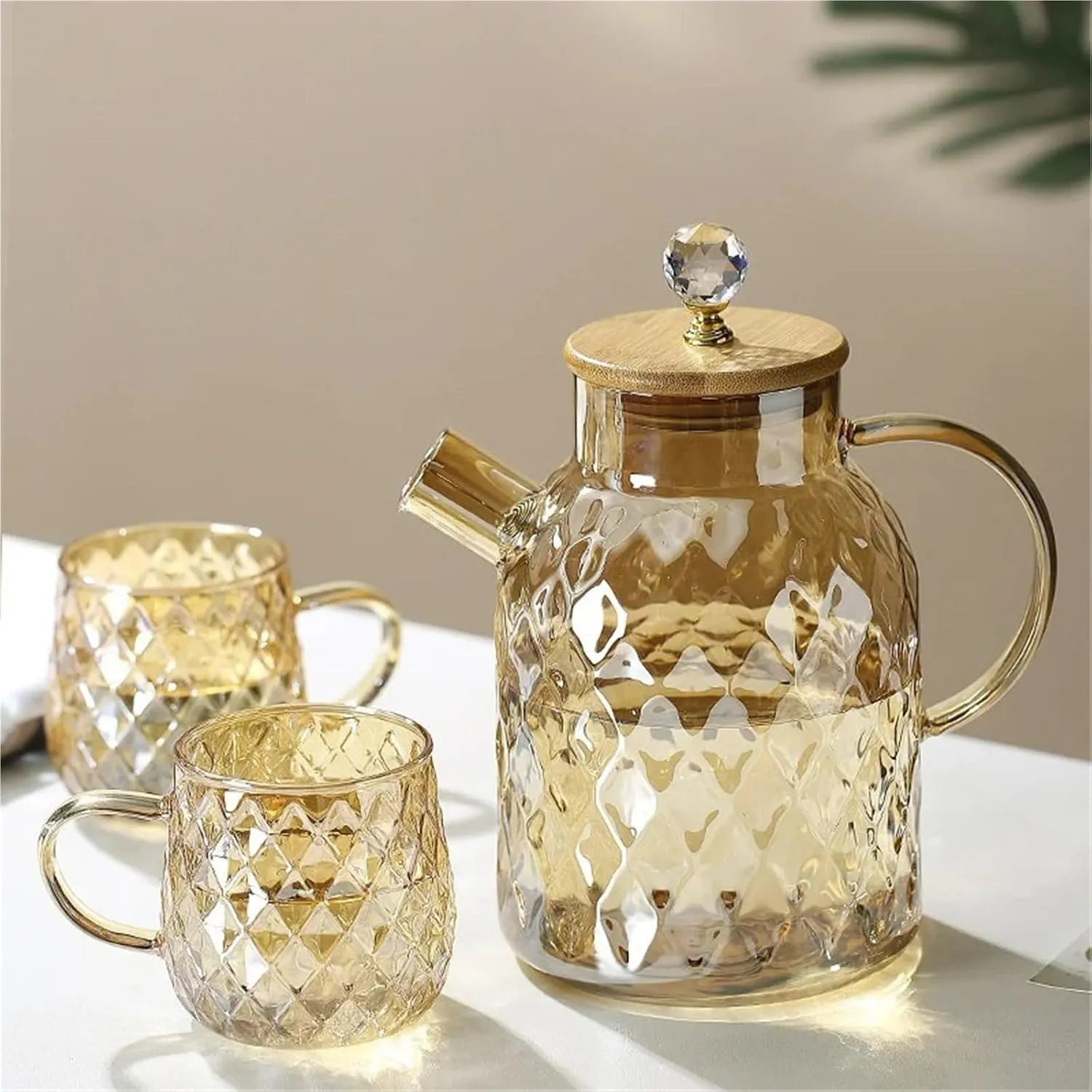 Transparent Borosilicate Glass Teapot Heat-Resistant Flower Tea Puer Kettle Cup Office Home Tools(1000ML)