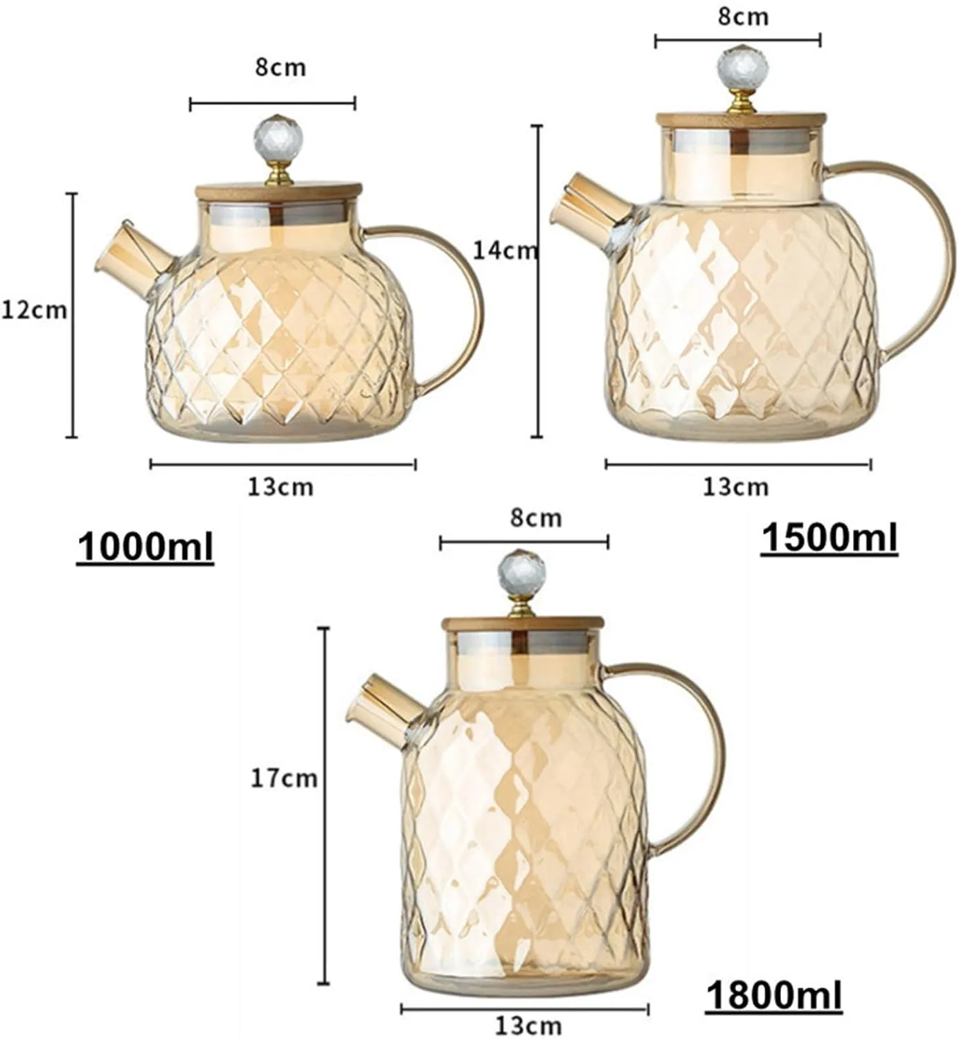 Transparent Borosilicate Glass Teapot Heat-Resistant Flower Tea Puer Kettle Cup Office Home Tools(1000ML)