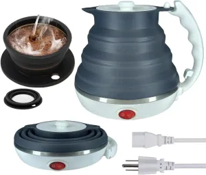 Travel Electric Kettle Small, Collpasible Electric Kettle, Portable Travel Tea Kettle   Paperless Collapsible Pour Over Coffee Dripper, Travel Pour Over Coffee Maker Camping Single Cup (Black)