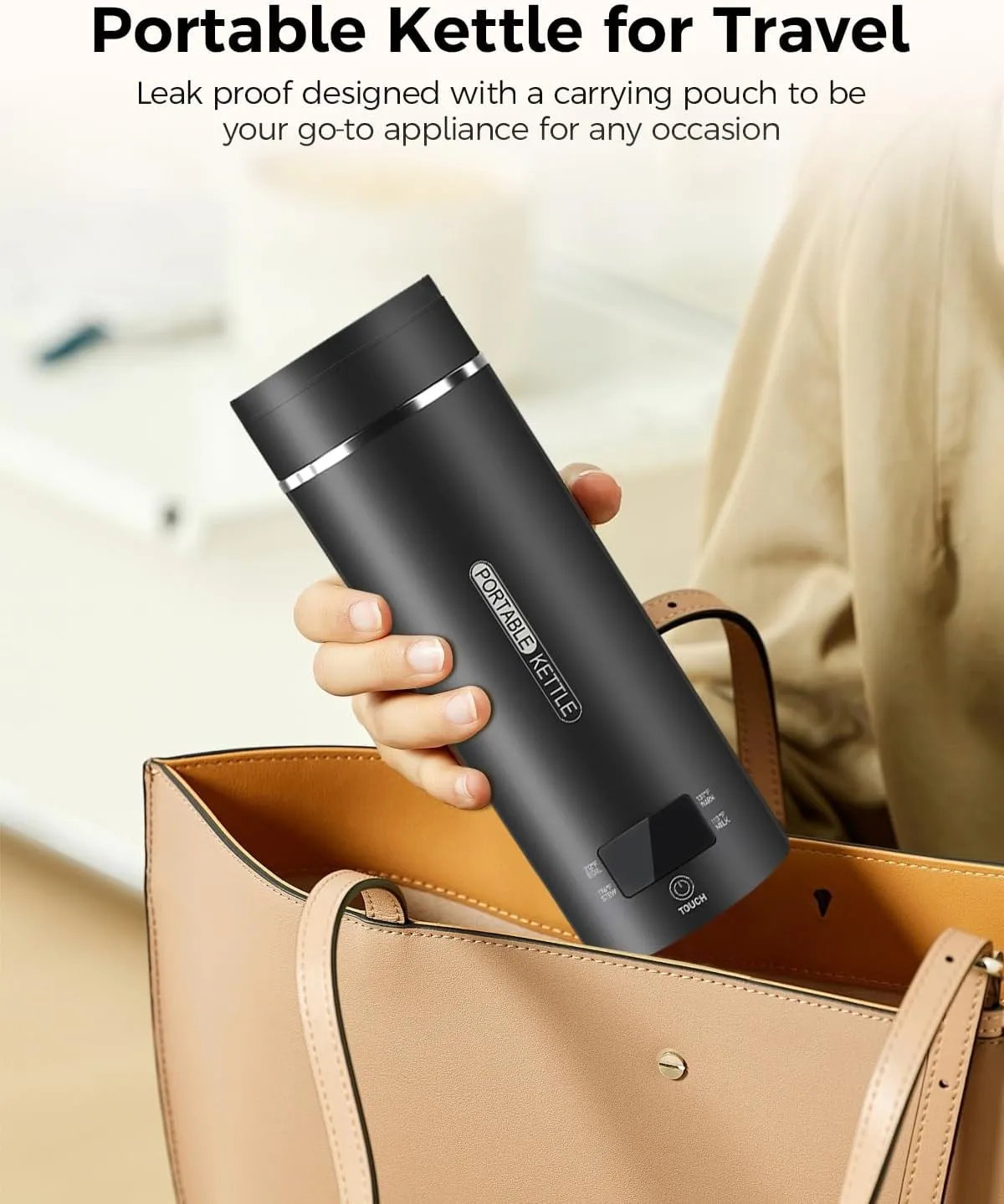 Travel Electric Kettle, Small Mini Portable Electric Kettle for Hot Boiling Water, 4 Temperature Settings, Auto Shut-Off & Boil Dry Protection, 304 Stainless Steel Black