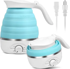 Travel Foldable Electric Kettle, 110V Collapsible Travel Kettle Electric Food Grade Silicone Portable Foldable Electric Kettles 850W Fast Boiling Water 700ml Travel Kettle Electric Portable (Blue)