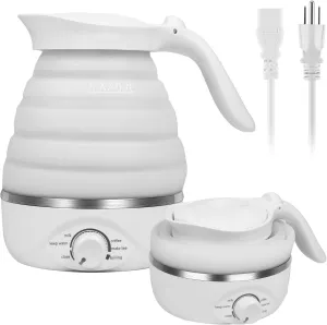 Travel Foldable Electric Kettle, Portable Travel Foldable Electric Kettle Food Grade Silicone Kettle Foldable 850W Fast Boiling Water Portable Kettle Electric, 110V 700ml (White)