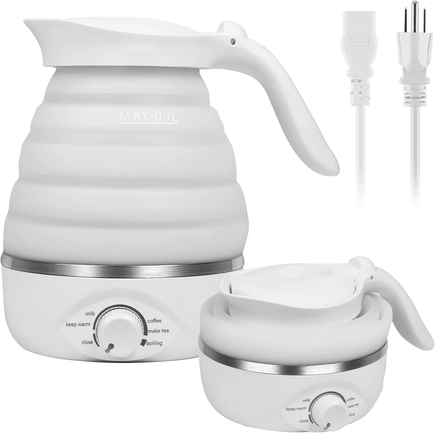 Travel Foldable Electric Kettle, Portable Travel Foldable Electric Kettle Food Grade Silicone Kettle Foldable 850W Fast Boiling Water Portable Kettle Electric, 110V 700ml (White)