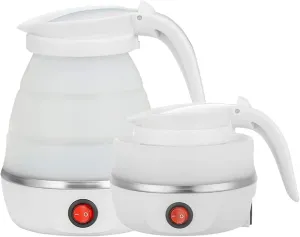 Travel Kettle Collapsible Portable Silica Gel Kettle Water Boiler and Tea Pot for Camping Easy Storage with Detachable Power Cord White