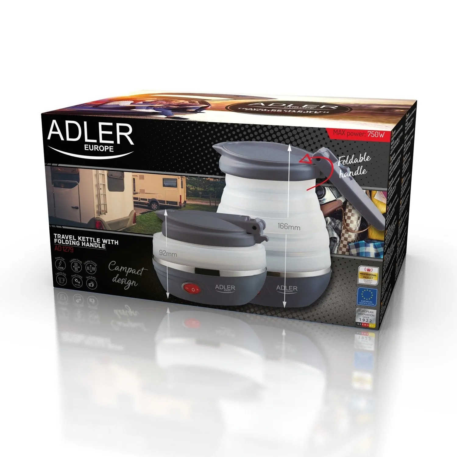 Travel silicone kettle Adler AD 1279 foldable 0.6L 750W