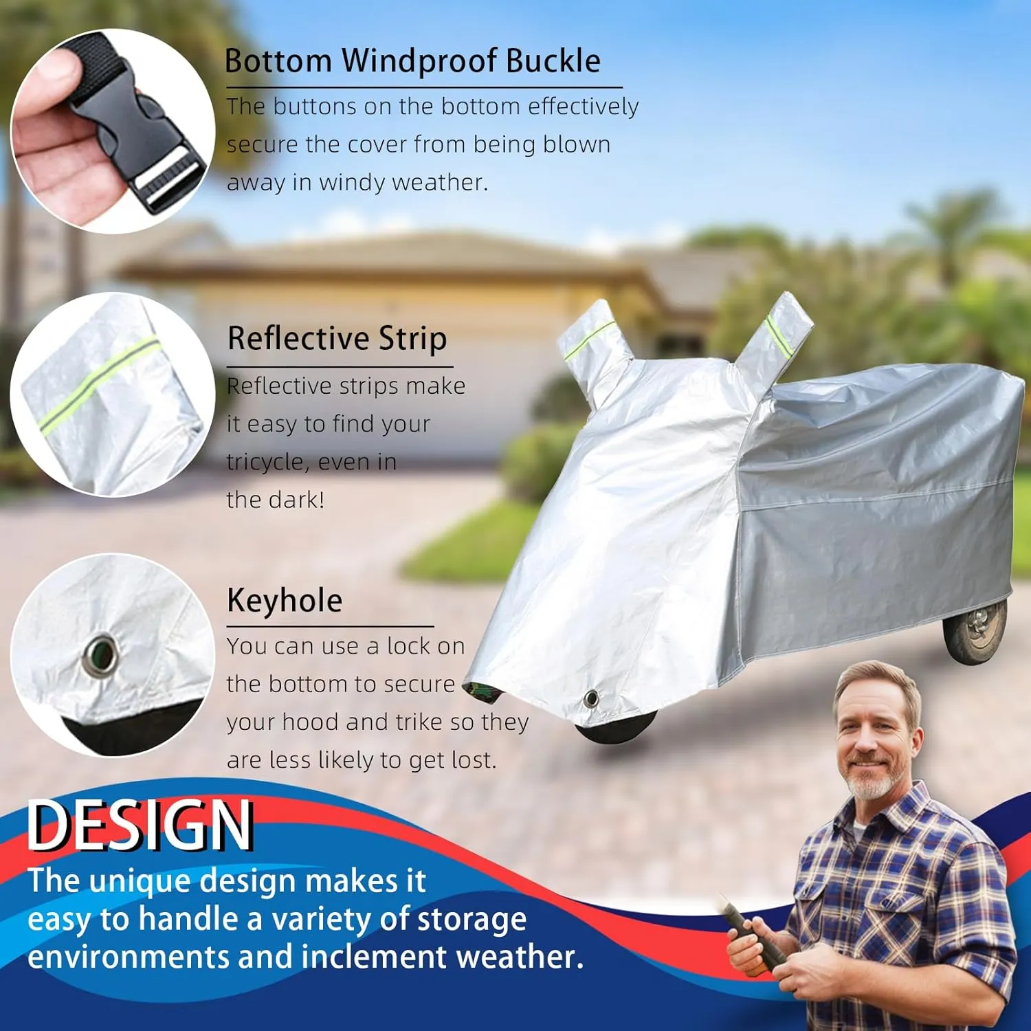 Trike Cover,Ideal for Heavy Duty Electric Tricycle,Motorcycles or Sanbengzi Outdoor Storage,Bike Tarp Waterproof Protect 3-Wheel Bicycle from Rain,Dust,Debris,and Sun