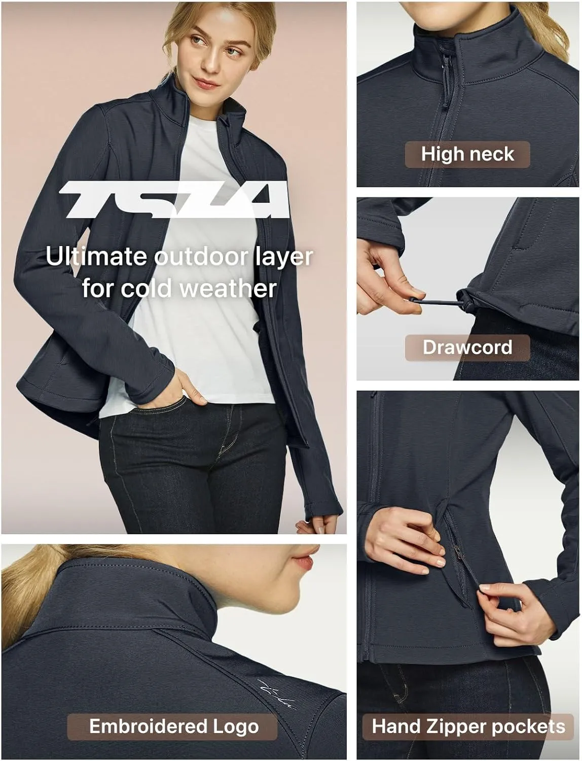 TSLA Women's Full-Zip Waterproof Softshell Jacket, Micro Fleece Jacket, Wind Proof Lightweight Jackets