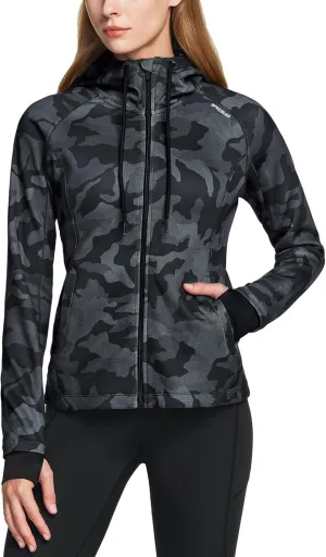 TSLA Women's Full Zip Workout Jackets, Long Sleeve Active Track Running Jacket, Lightweight Yoga Athletic Jacket