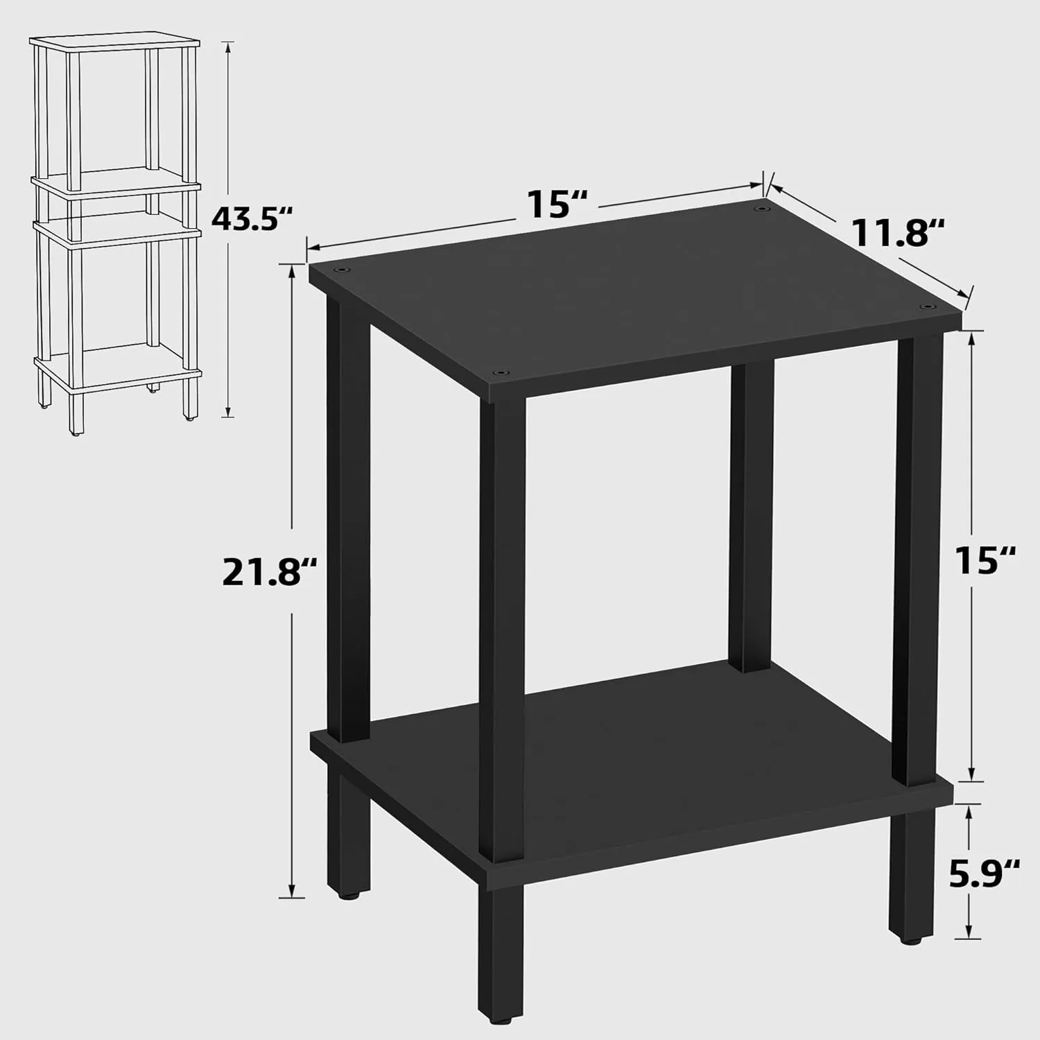 TUTOTAK End Table, Side Table, Nightstand, 2-Tier Storage Shelf, Sofa Side Table for Small Space, Living Room, Bed Room Black TB01BK034