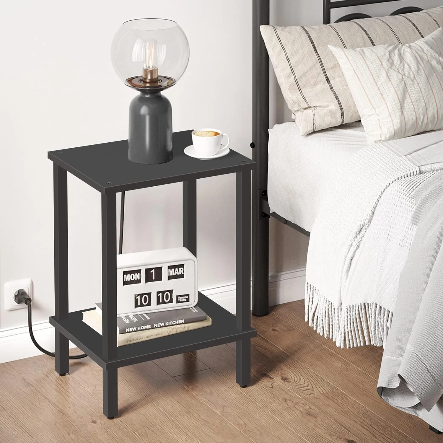 TUTOTAK End Table, Side Table, Nightstand, 2-Tier Storage Shelf, Sofa Side Table for Small Space, Living Room, Bed Room Black TB01BK034