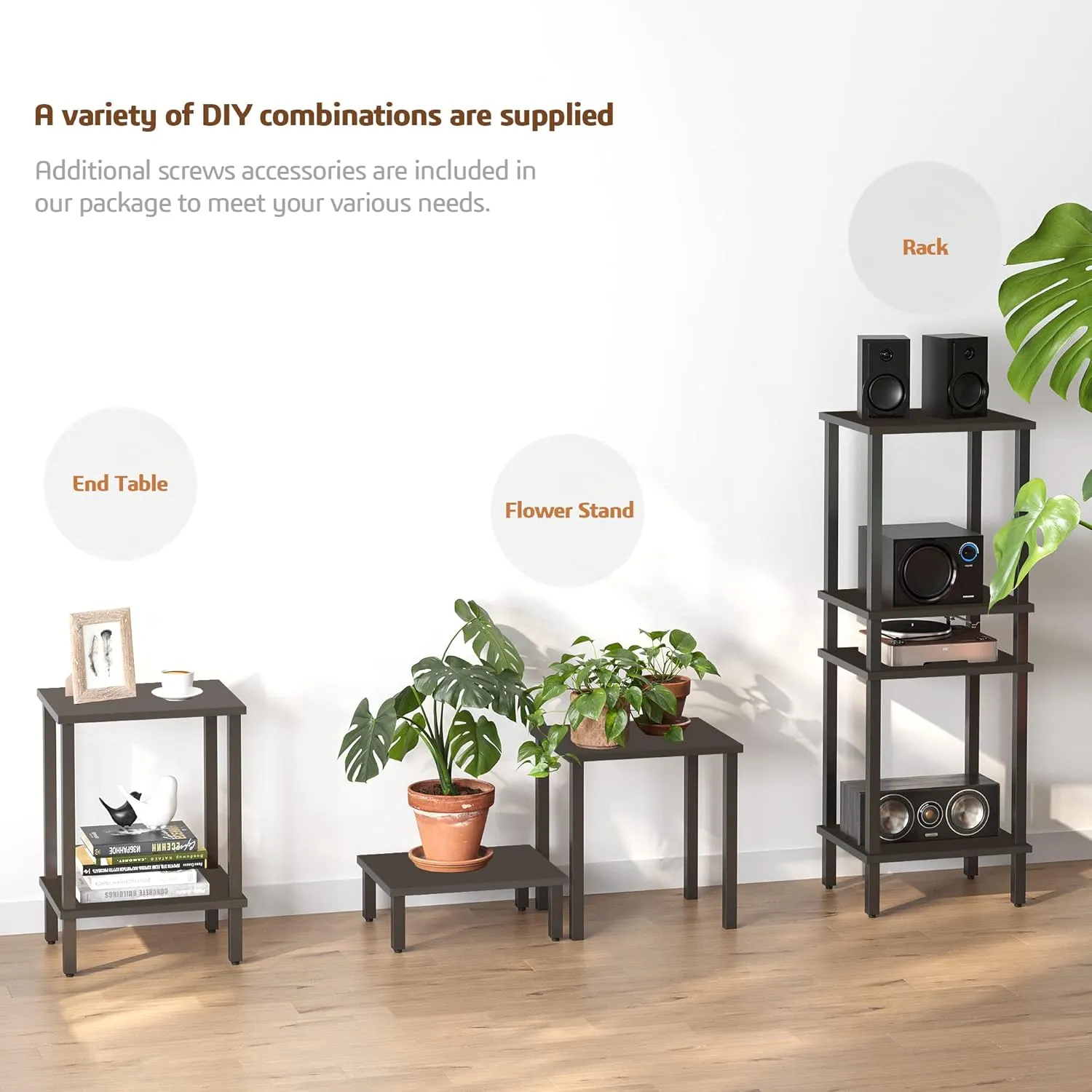 TUTOTAK End Table, Side Table, Nightstand, 2-Tier Storage Shelf, Sofa Side Table for Small Space, Living Room, Bed Room Black TB01BK034