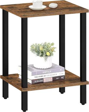 TUTOTAK End Table, Side Table, Nightstand, 2-Tier Storage Shelf, Sofa Side Table for Small Space, Living Room, Bed Room Brown and Black TB01BB034