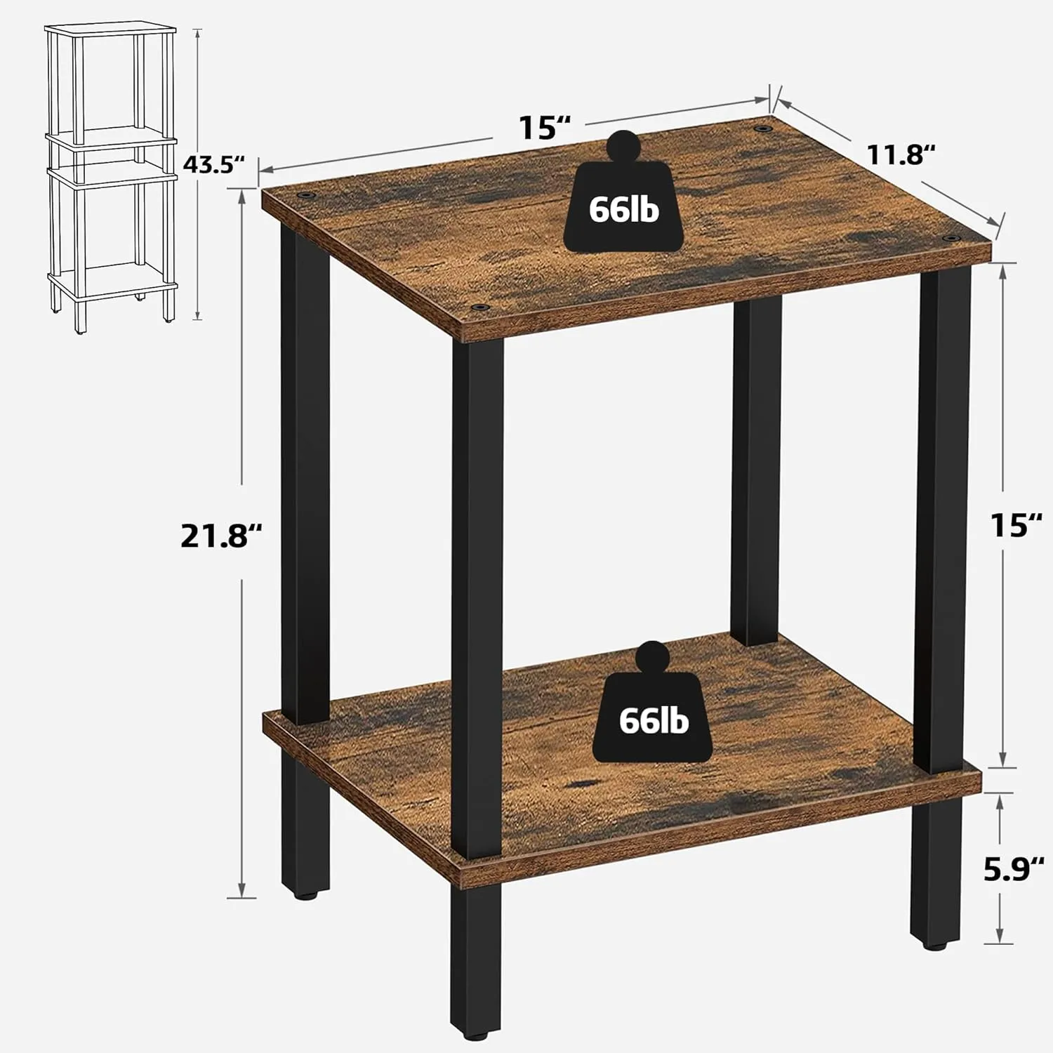 TUTOTAK End Table, Side Table, Nightstand, 2-Tier Storage Shelf, Sofa Side Table for Small Space, Living Room, Bed Room Brown and Black TB01BB034