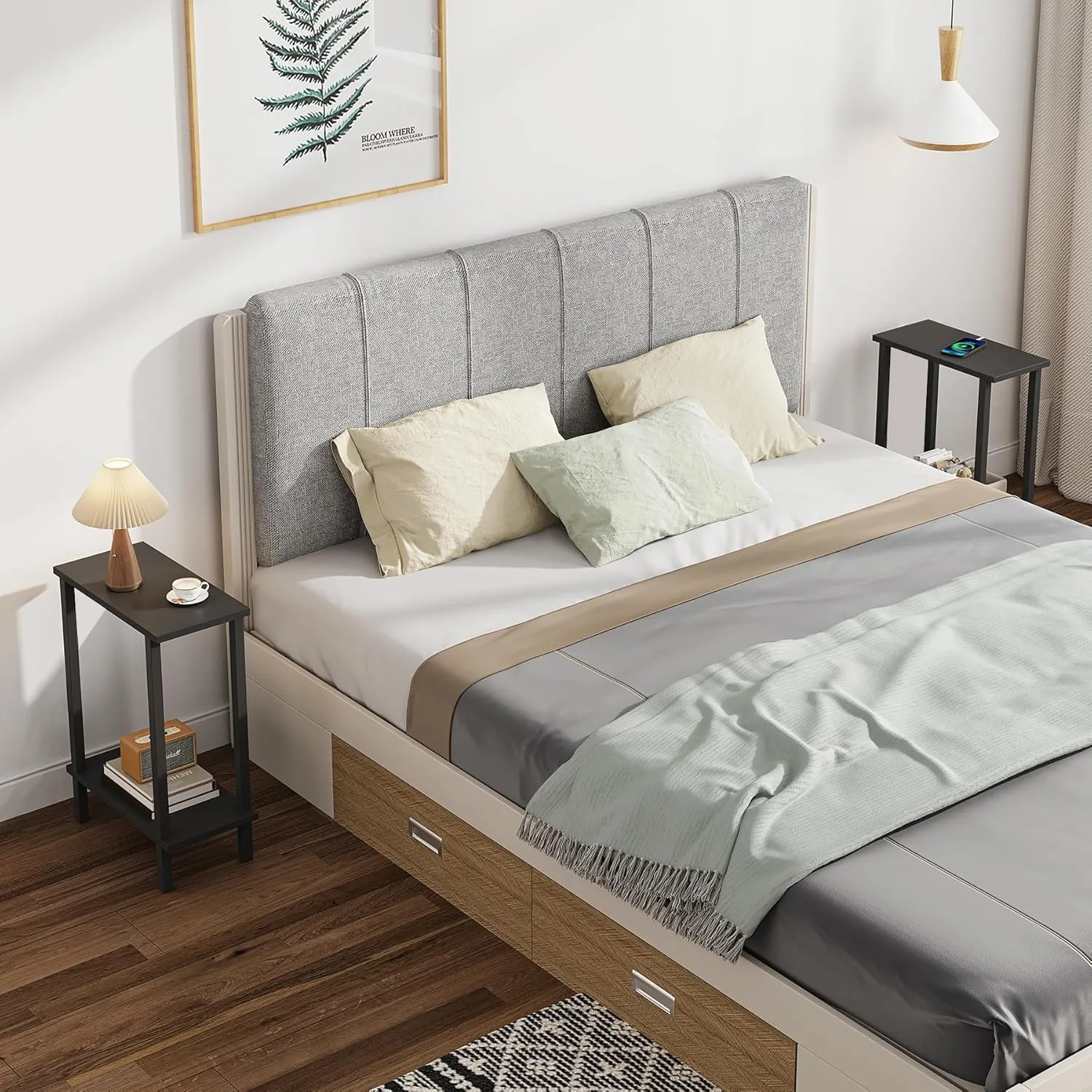 TUTOTAK Small Side Table, Narrow End Table, Skinny Sofa Table, Slim Nightstand, Couch Table, Living Room, Bed Room, Black TB01BK062
