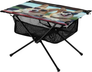 Two Dogs in Car Portable Folding Camping Table, Compact Lightweight Beach Table with Carrying Bag for Outdoor Picnics, BBQs, Camp