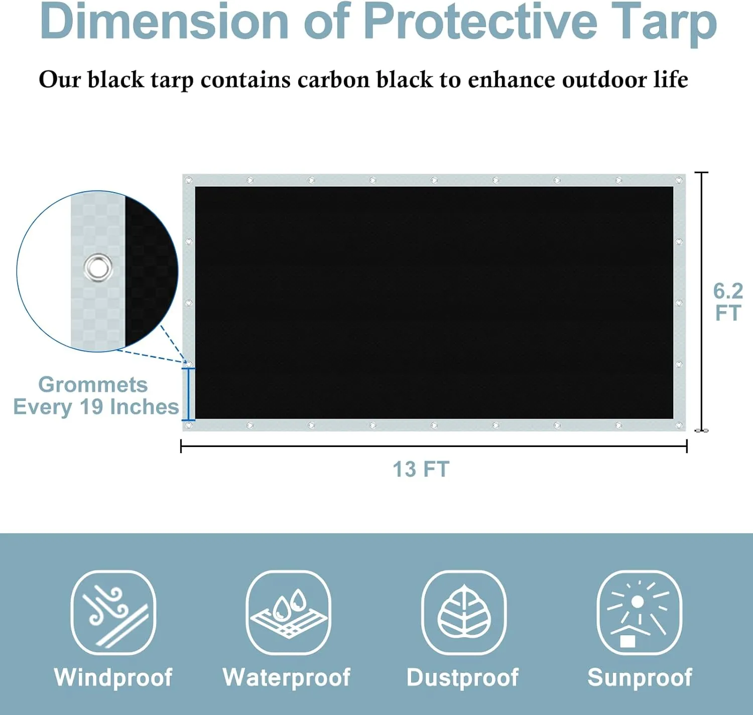 UCINNOVATE 6.2x13 ft Reversible Heavy Duty White/Black Tarp, 10Mil Waterproof Poly Tarp with Grommets Every 19’’ for Outddor, UV Resistant Plastic Tarp Cover for Tariler Truck Boat Firewood Kennel