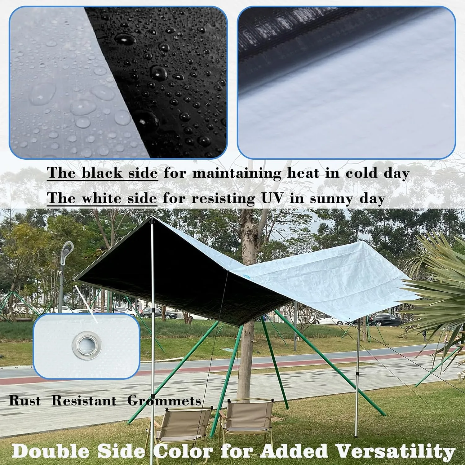 UCINNOVATE 6.2x13 ft Reversible Heavy Duty White/Black Tarp, 10Mil Waterproof Poly Tarp with Grommets Every 19’’ for Outddor, UV Resistant Plastic Tarp Cover for Tariler Truck Boat Firewood Kennel