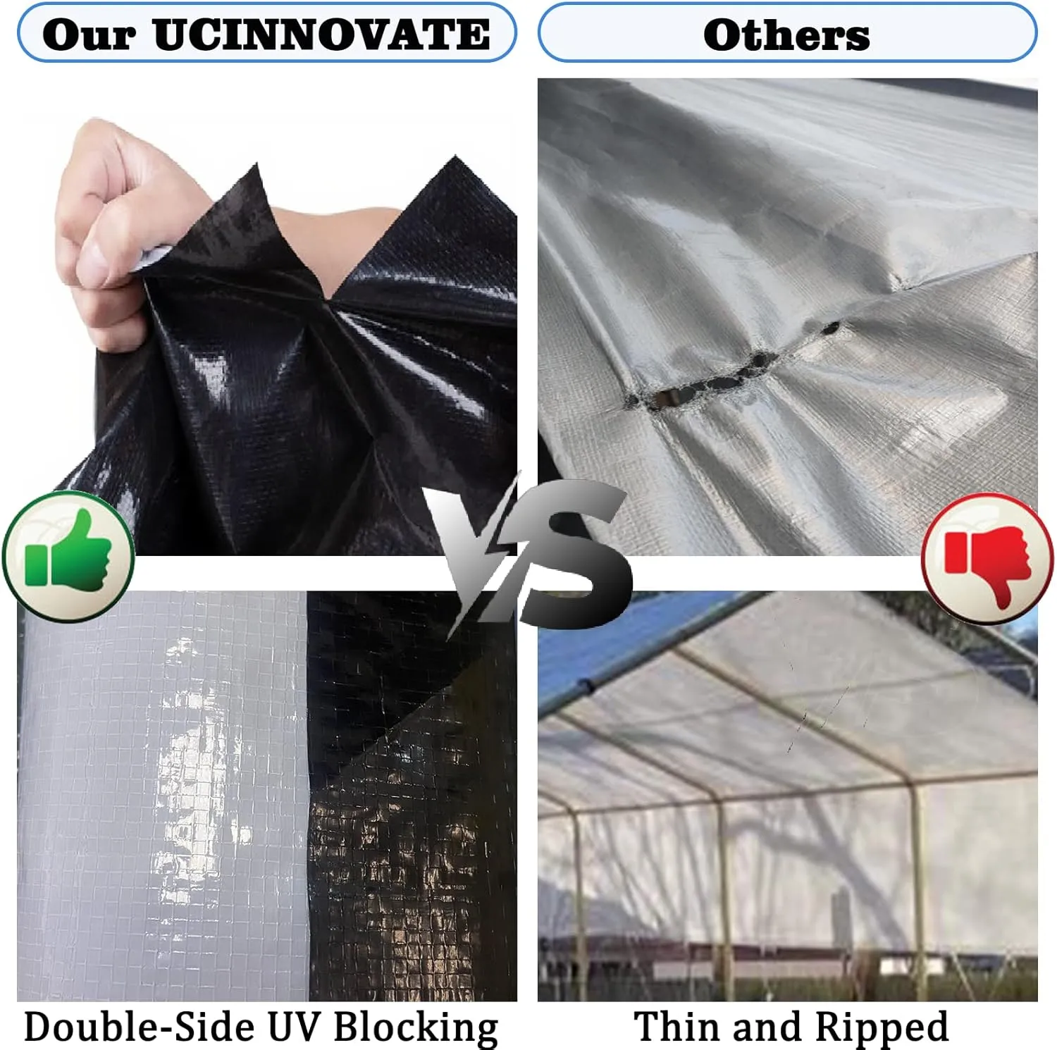 UCINNOVATE 6.2x13 ft Reversible Heavy Duty White/Black Tarp, 10Mil Waterproof Poly Tarp with Grommets Every 19’’ for Outddor, UV Resistant Plastic Tarp Cover for Tariler Truck Boat Firewood Kennel