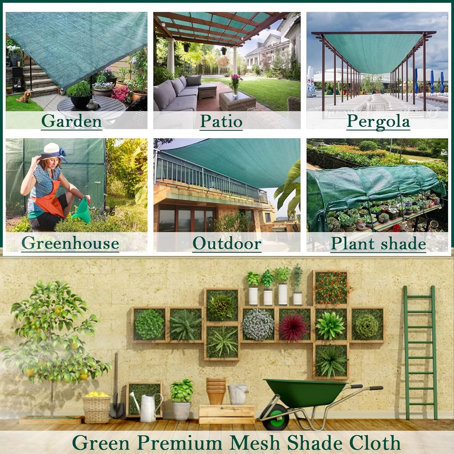 UCINNOVATE 70% Green Garden Sun Shade Cloth, 10x13 FT UV Resistant Sunblock Shade Net, Durable Mesh Shade Fabric Tarp with Grpmmets for Greenhouse, Plants Cover, Pergola, Canopy, Patio or Dog Kennel
