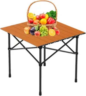 Ultralight Compact Camping Table, Foldable Aluminum Table with Carry Bag, Perfect for Beach, Travel, Boat, and Outdoor Adventures Wood Color 50×53×50cm/19.7×20.9×19.7in