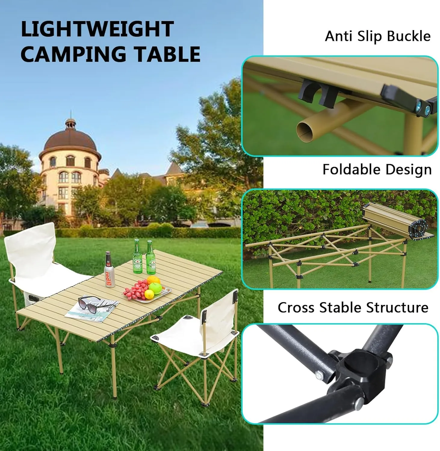 Ultralight Compact Camping Table, Foldable Aluminum Table with Carry Bag, Perfect for Beach, Travel, Boat, and Outdoor Adventures Wood Color 50×53×50cm/19.7×20.9×19.7in