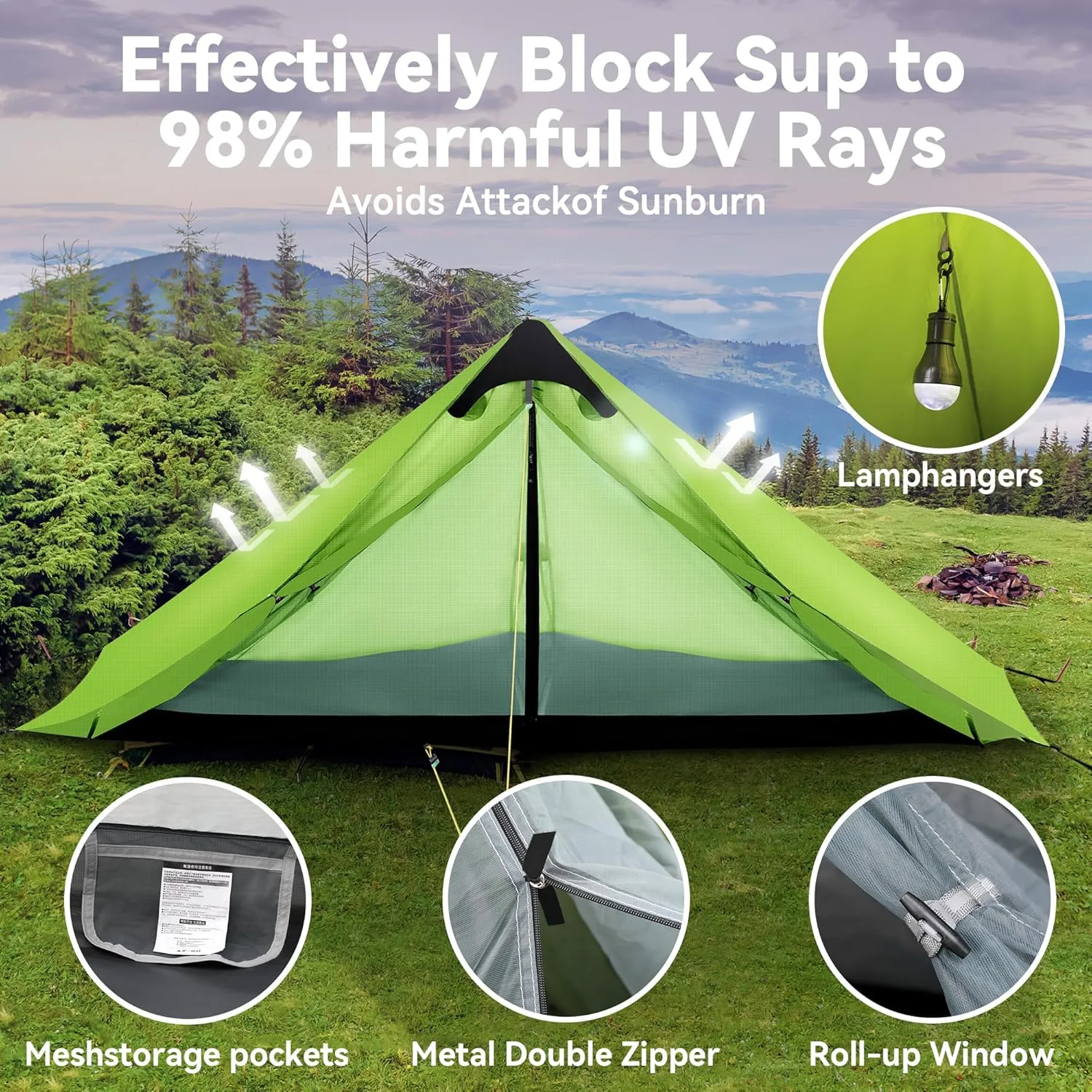 Ultralight Tent 3-Season Backpacking Tent 1 Person/2 Person Camping Tent, Outdoor Lightweight LanShan Camping Tent Shelter, Perfect for Camping, Trekking, Climbing, Hiking