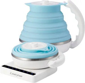 Ultrathin Food Grade Silicone Travel Foldable Electric Kettle Variable Temperature Control with Dual Voltage, Auto Shutoff & Boil Dry Protection & Keep Warm, 555ML 110-220V US Plug