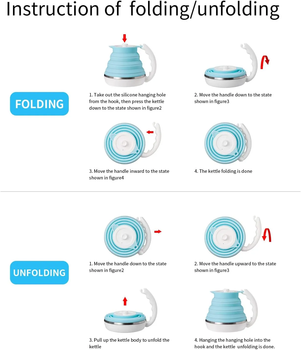 Ultrathin Food Grade Silicone Travel Foldable Electric Kettle Variable Temperature Control with Dual Voltage, Auto Shutoff & Boil Dry Protection & Keep Warm, 555ML 110-220V US Plug