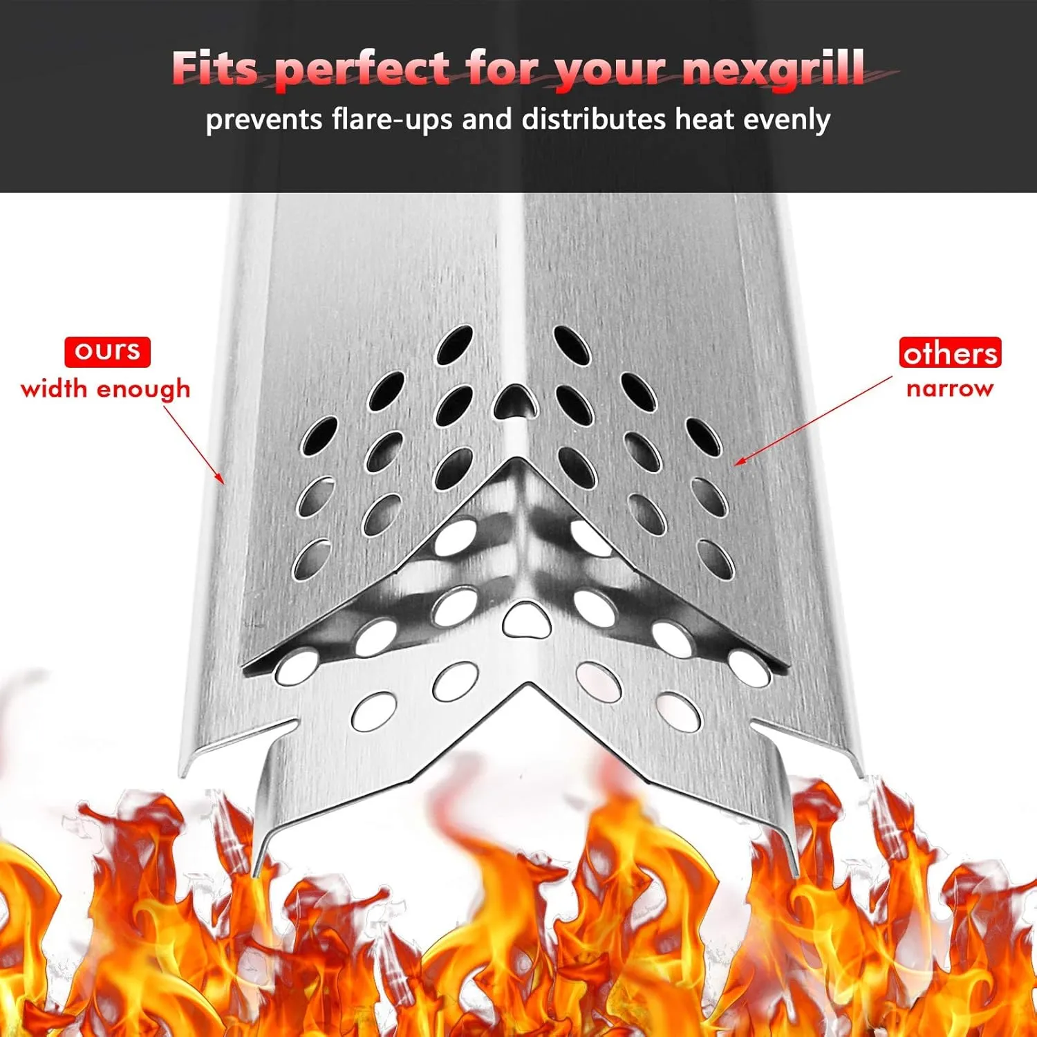 Uniflasy Grill Heat Plates Replacement Parts for Nexgrill 720-0830H, Stainless Steel Heat Tents, Burner Cover, Flame Tamer, Heat Shield for Home Depot Nexgrill 4 Burner 720-0830H, 14.6 Inch