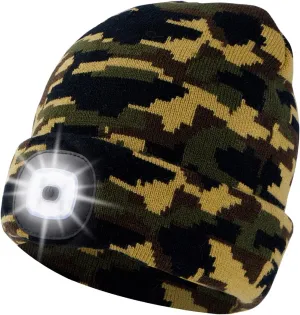 Unisex Beanie Hat with Light, USB Rechargeable LED Headlamp Cap Warm Knit Hats for Winter Safety，Gifts for Men Women Dad