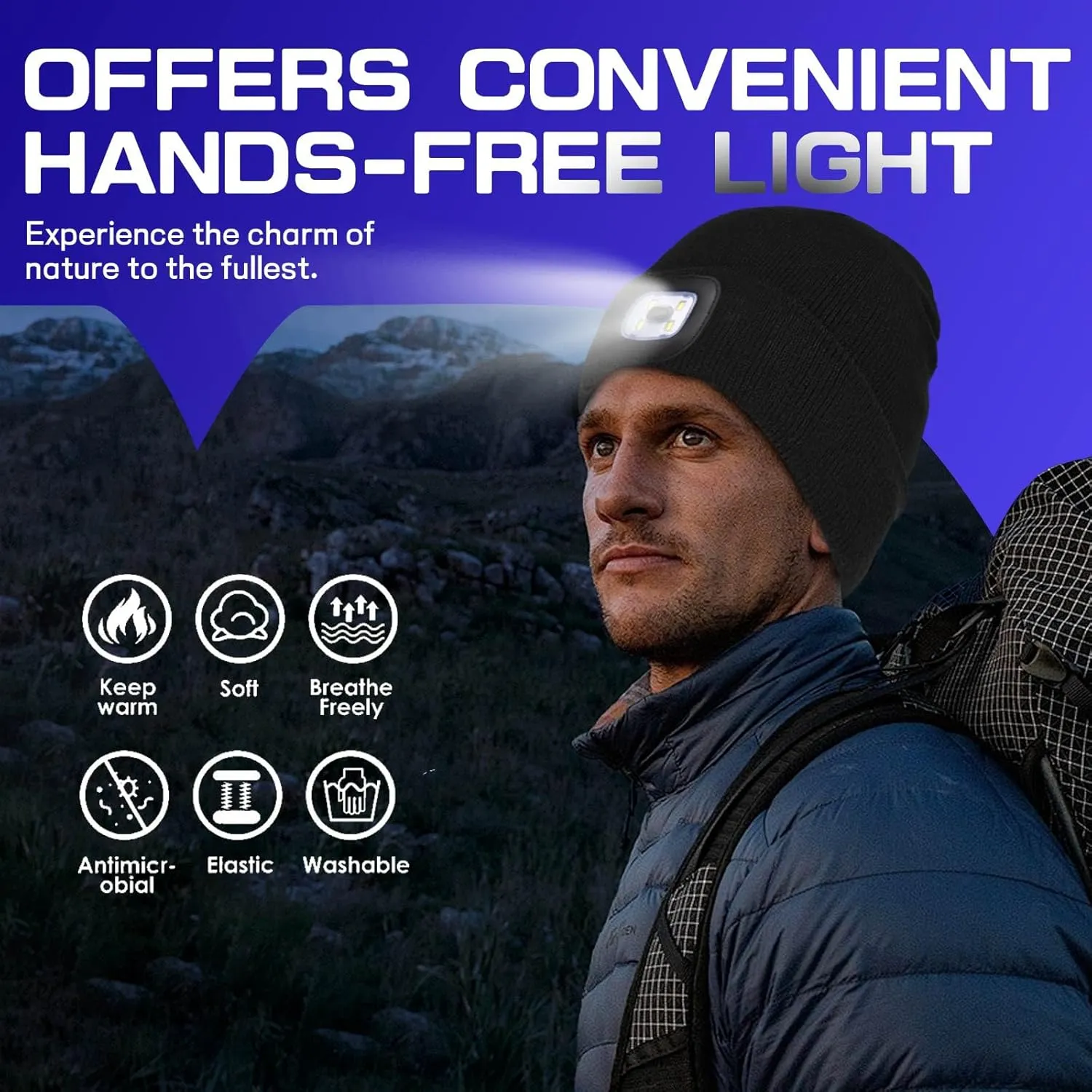 Unisex Beanie Hat with Light, USB Rechargeable LED Headlamp Cap Warm Knit Hats for Winter Safety，Gifts for Men Women Dad