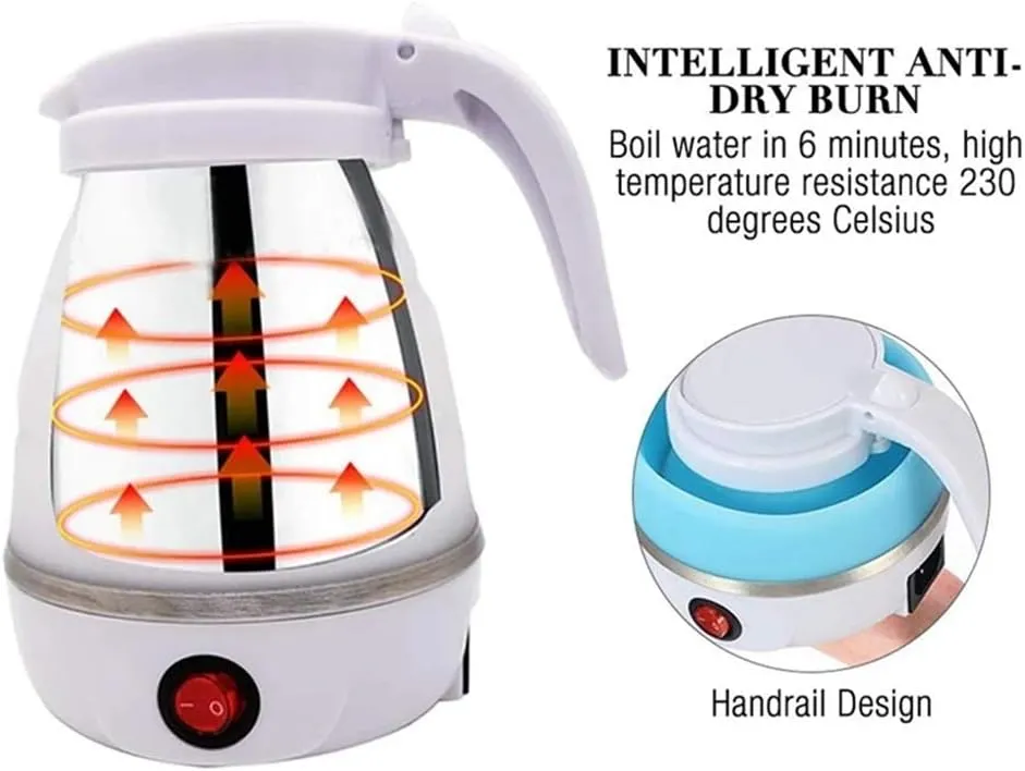 UpdateClassic Travel Portable Foldable Electric Kettle, 0.6L Small Collapsible Hot Water Boiler For Coffee Tea (Blue)
