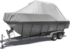 V-Hull Universal Boat Cover,Heavy Duty Oxford 210D Waterproof Trailerable Boat Covers Boat Tarp Wear-Resistant Uv Resistant Pro Boat Cover Console Covers for Boats,Gray,14~16FT