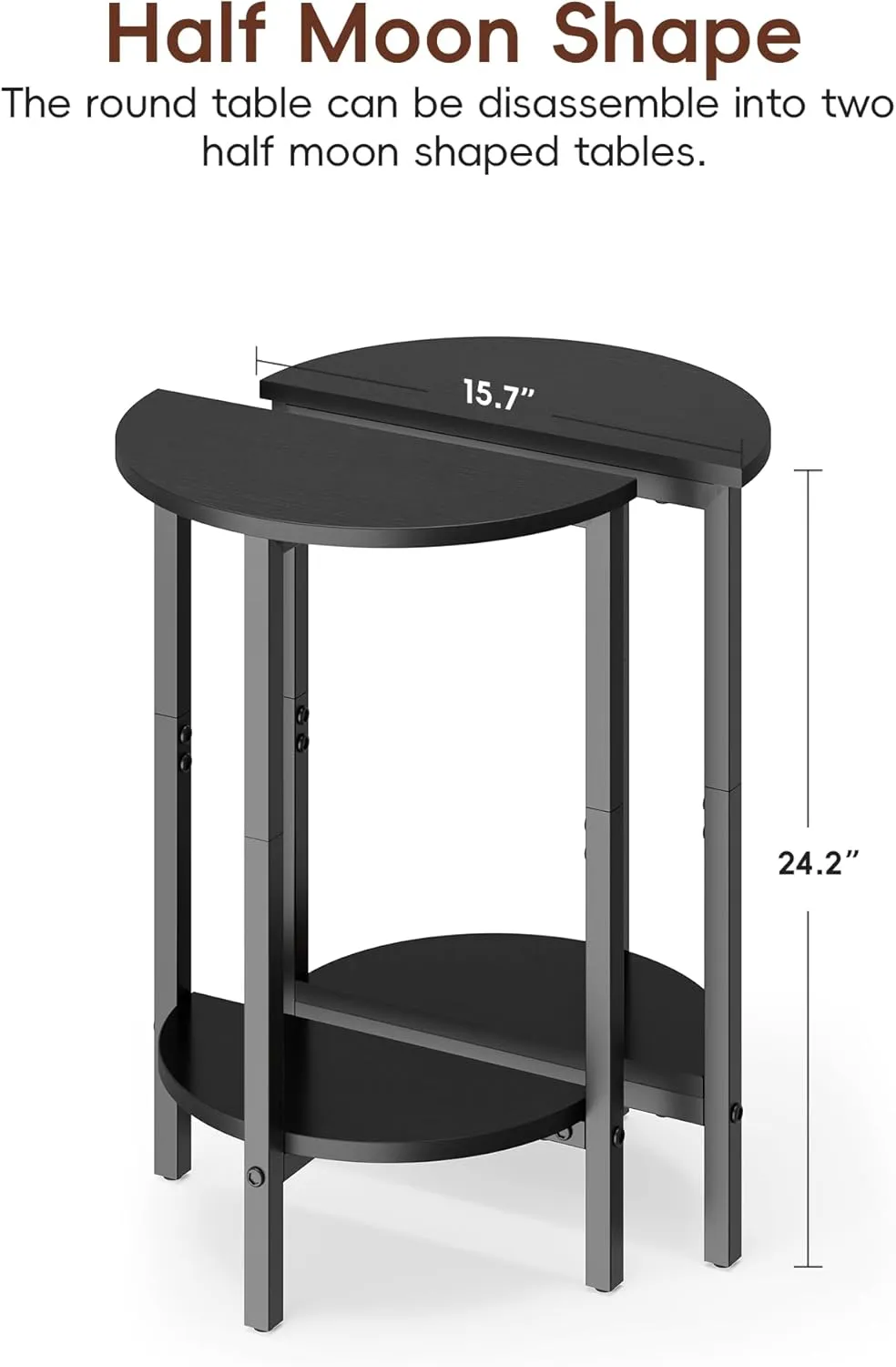 Vagusicc Side Tables Small End Tables, Set of 2 Half Round Side Table for Living Room, 2 Tier Couch Side Table, Small Round Coffee Table Accent Table, Thin Sofa Table Narrow Entryway Table, Black