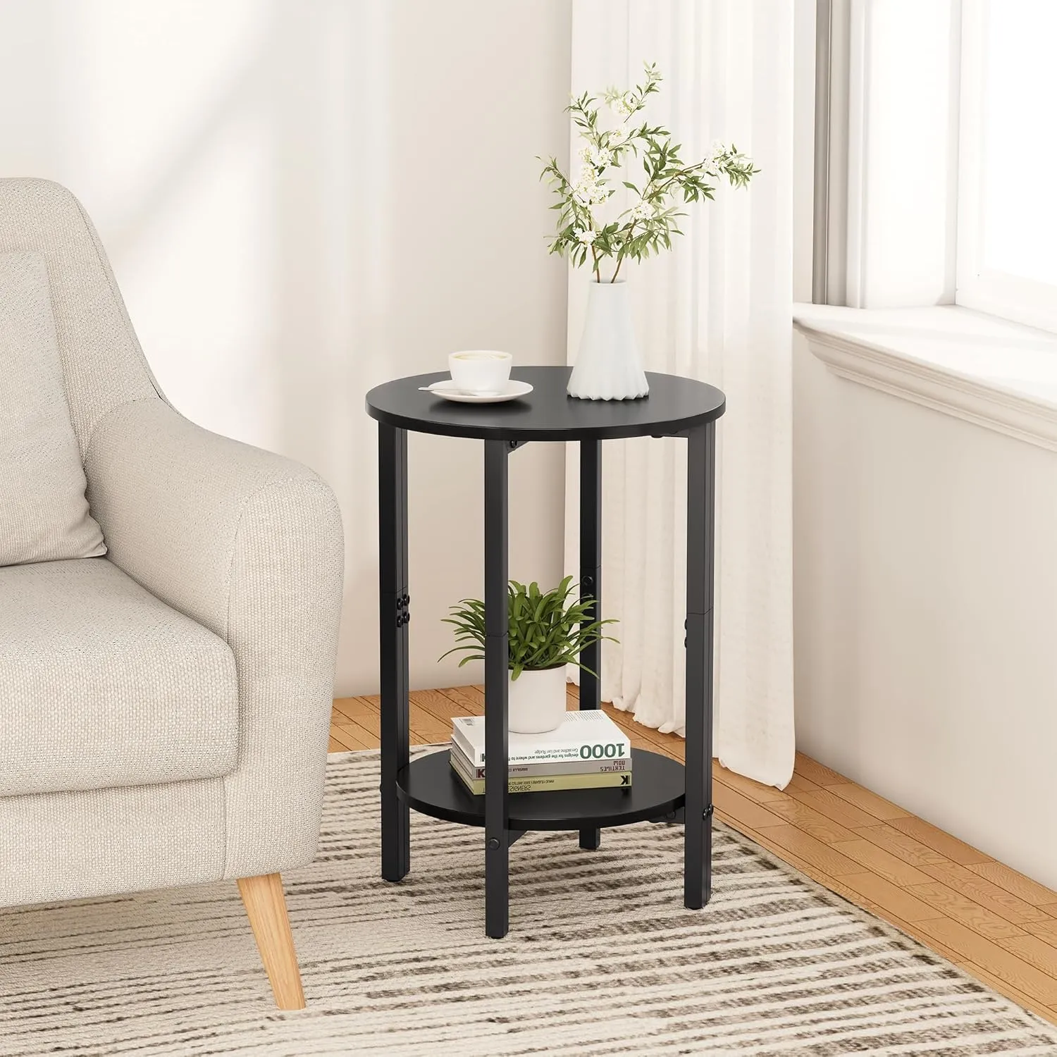 Vagusicc Side Tables Small End Tables, Set of 2 Half Round Side Table for Living Room, 2 Tier Couch Side Table, Small Round Coffee Table Accent Table, Thin Sofa Table Narrow Entryway Table, Black