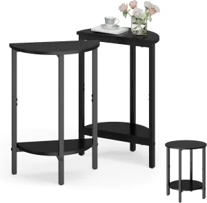Vagusicc Side Tables Small End Tables, Set of 2 Half Round Side Table for Living Room, 2 Tier Couch Side Table, Small Round Coffee Table Accent Table, Thin Sofa Table Narrow Entryway Table, Black