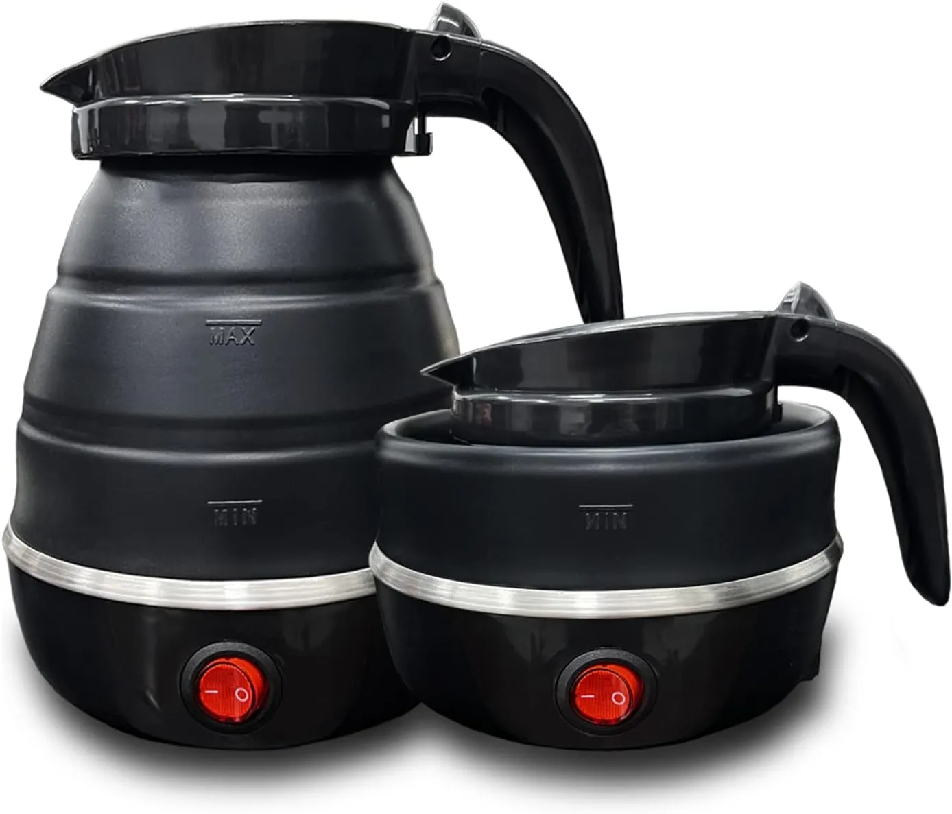 VANZO Foldable Electric Travel Kettle - Portable and Convenient Silicone Collapsible Water Boiler and Tea Pot for Camping - Easy Storage with Detachable Power Cord (Black) , (WHH-649)