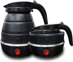 VANZO Foldable Electric Travel Kettle - Portable and Convenient Silicone Collapsible Water Boiler and Tea Pot for Camping - Easy Storage with Detachable Power Cord (Black) , (WHH-649)