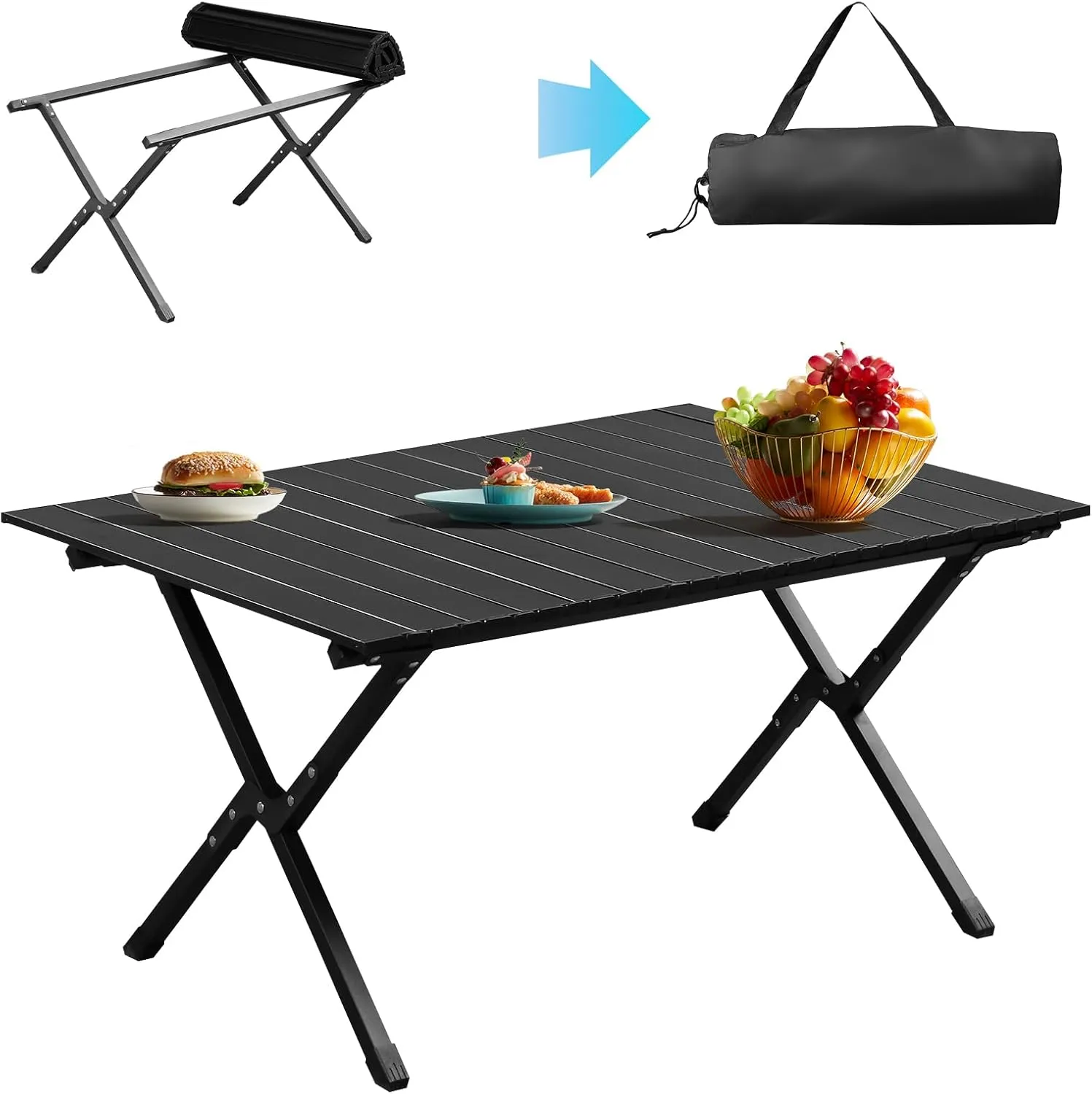 Vasitelan Folding Camping Table, Lightweight Roll-Up Table Aluminum Low Portable Picnic Table with Easy Carrying Bag for Outdoor, Beach, Picnic, Backyards, BBQ and Party (34 x 24 x 16.5 inch)
