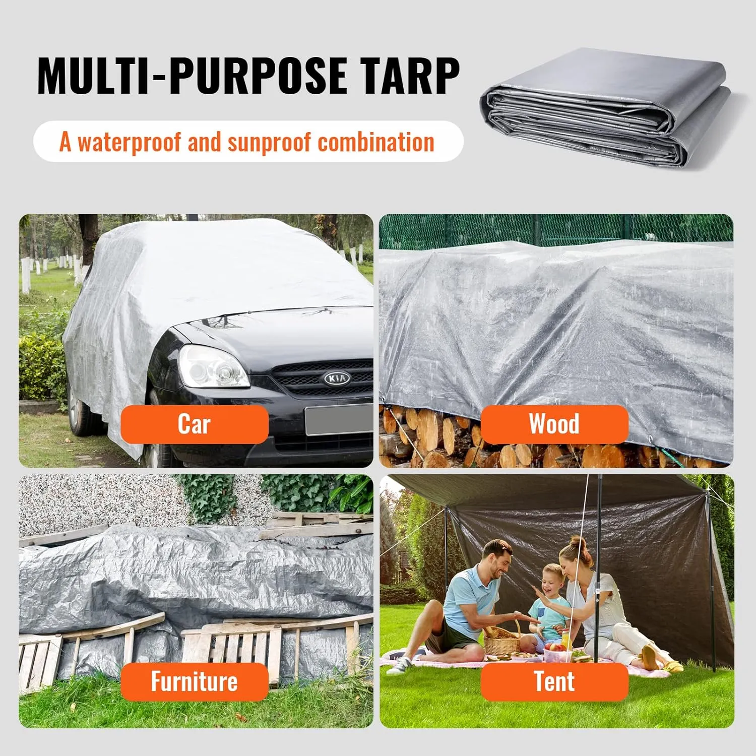 VEVOR Tarp Waterproof 16x20 ft, Plastic Poly Tarp Cover 10 Mil, Multi Purpose Tear UV and Temperature Resistant Outdoor Tarpaulin with High Durability Reinforced Grommets (Silver/Brown)