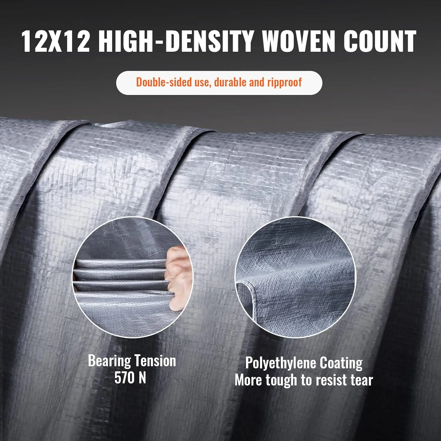 VEVOR Tarp Waterproof 16x20 ft, Plastic Poly Tarp Cover 10 Mil, Multi Purpose Tear UV and Temperature Resistant Outdoor Tarpaulin with High Durability Reinforced Grommets (Silver/Brown)