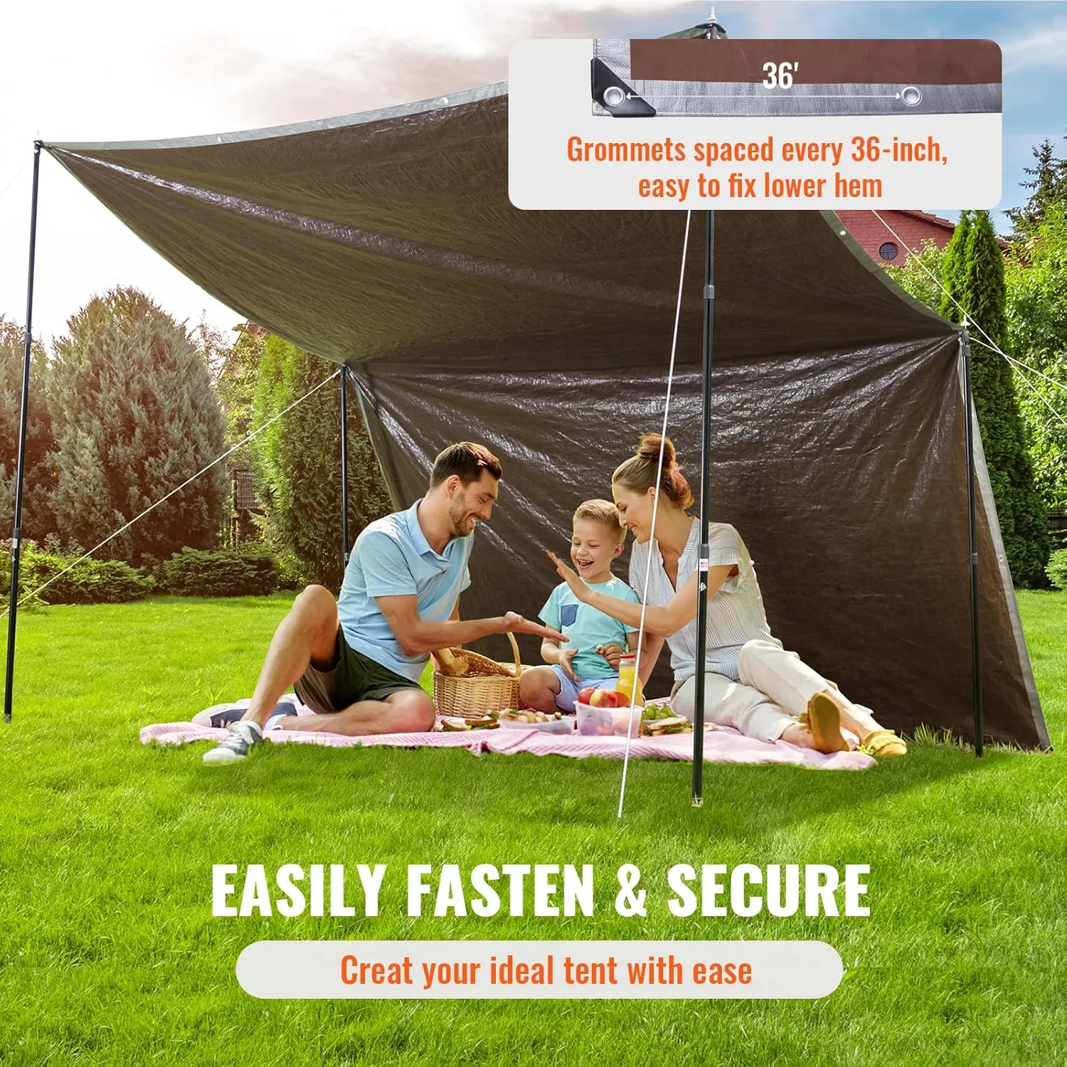 VEVOR Tarp Waterproof 16x20 ft, Plastic Poly Tarp Cover 10 Mil, Multi Purpose Tear UV and Temperature Resistant Outdoor Tarpaulin with High Durability Reinforced Grommets (Silver/Brown)