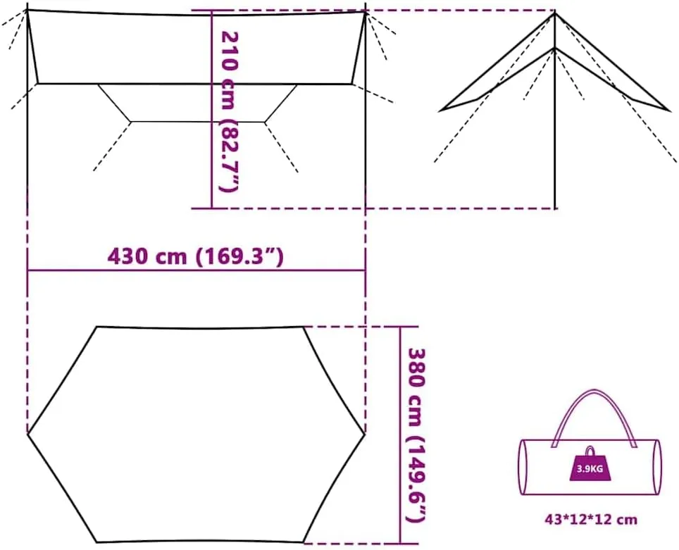 vidaXL Camping Tarp Olive Green 172.4x148.0x83.5 Waterproof