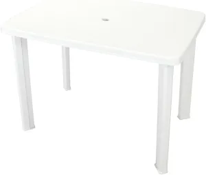 vidaXL Patio Table - Weather-Resistant Outdoor Dining Table with Umbrella Hole, Durable and Easy-to-Clean, White Plastic, Rectangular, 39.8"x26.8"x28.3".