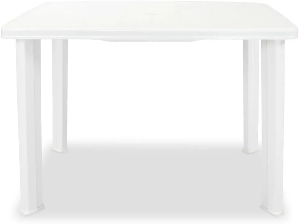 vidaXL Patio Table - Weather-Resistant Outdoor Dining Table with Umbrella Hole, Durable and Easy-to-Clean, White Plastic, Rectangular, 39.8"x26.8"x28.3".