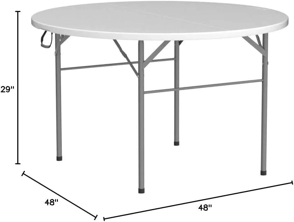VINGLI 48" Round Bi-Folding Commercial Table, 4 Feet Portable Plastic Dining Card Table for Kitchen or Outdoor Party Wedding Event, 1-Pack