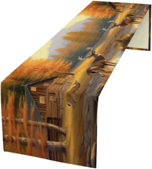 Vintage Deer Table Runner, Vintage Rustic Cabin Forest River Hunting Elk Wildlife Table Decor Table Top Dining Kitchen Wedding Party 13x70 Inch, Style-6