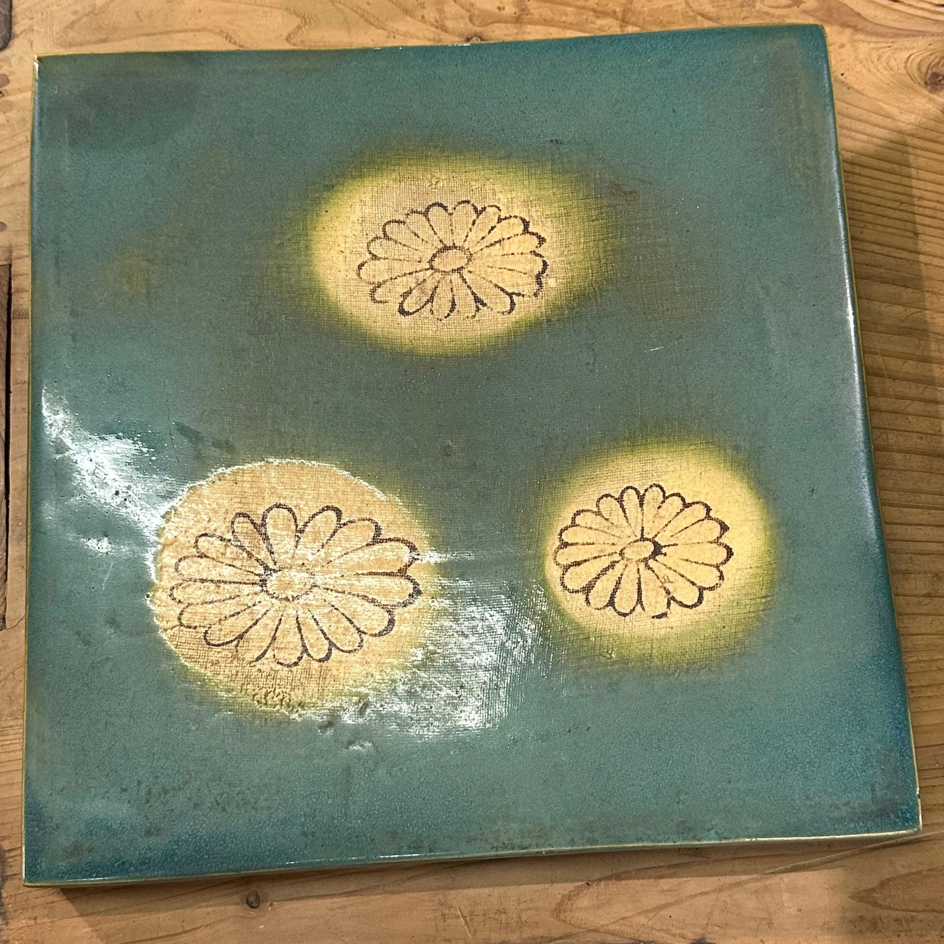 Vintage Japanese Oribe-ware Sokogawara Tile Tea Ceremony Furo 11"