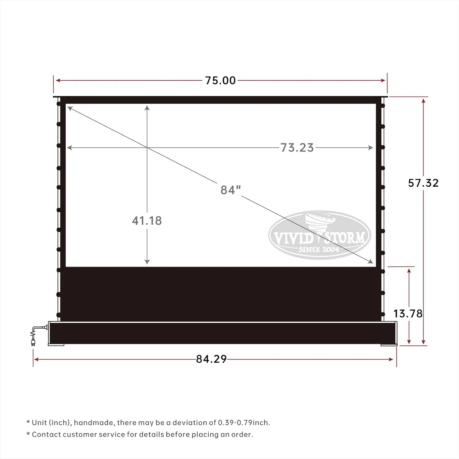 VIVIDSTORM-Movie Screen S 84 inch Motor Rollable Foldaway Portable Screen with White Cinema PVC, 4k 3D HD Gaming/Office Room,Compatible with Standard Projector,VWSDSTW84H